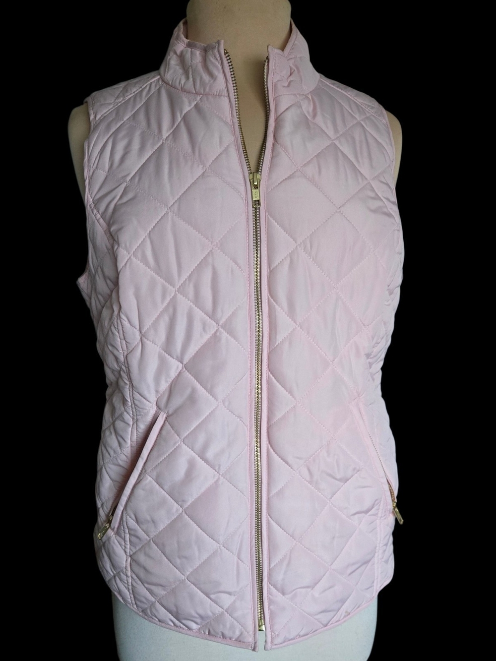crown & ivy Pastel Pink Quilted Zip-Front Vest Sz M